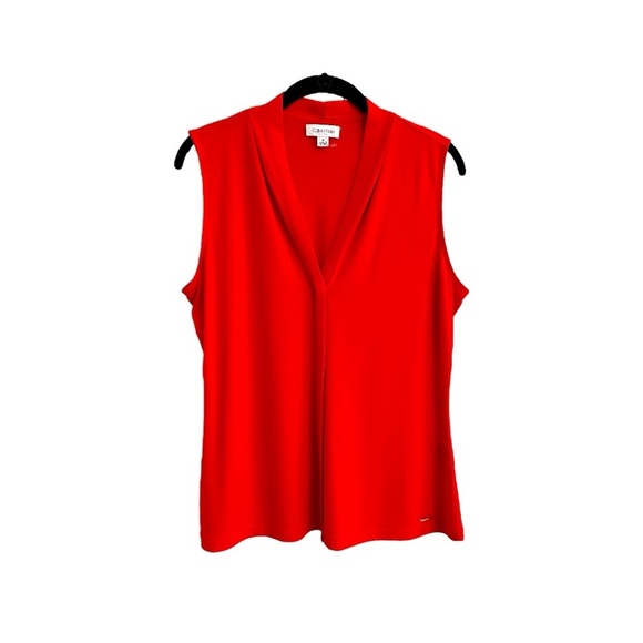 Calvin Klein Red Sleeveless Suit Blouse Top Office Tank Cami Classic Interview M - Picture 3 of 9